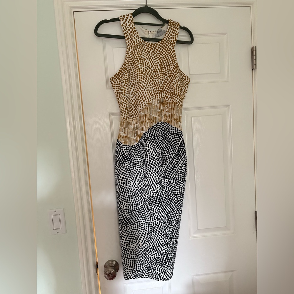 H&M Gold and Navy Sleek MIDI Dress - Size S